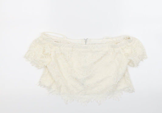 Topshop Womens White Floral  Cropped Blouse Size 10