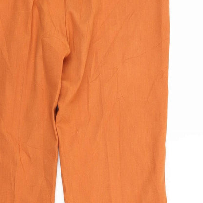 Brand and care label for Pieces women’s orange trousers, size L, 28-inch leg