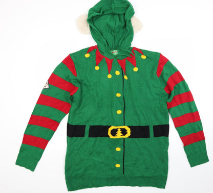 Additional front view of Ho ho ho women’s green jumper, size XL, - chrismtas