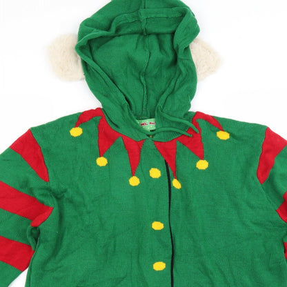 Close-up detail of Ho ho ho women’s green jumper, size XL, - chrismtas