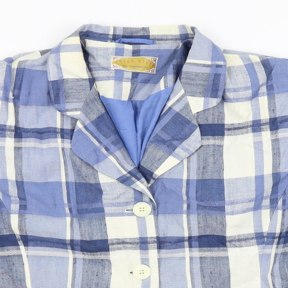 Union River Womens Blue Check  Jacket Blazer Size 16