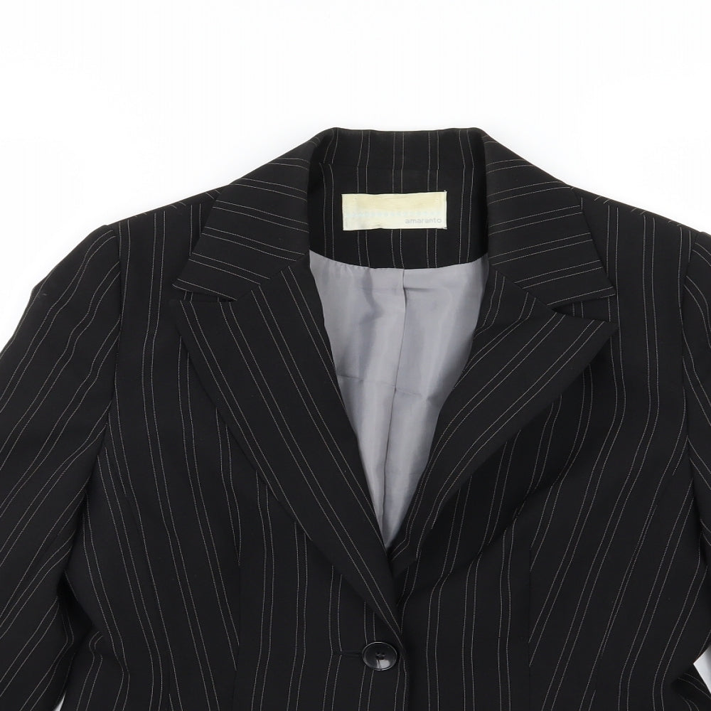 AMARANTO Womens Black Striped Rayon Jacket Suit Jacket Size 12