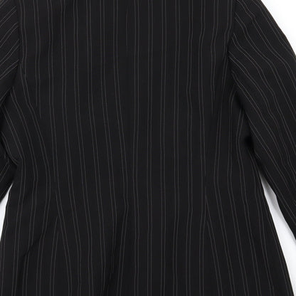 Brand and care label for AMARANTO women’s black striped rayon jacket suit jacket, size UK 12