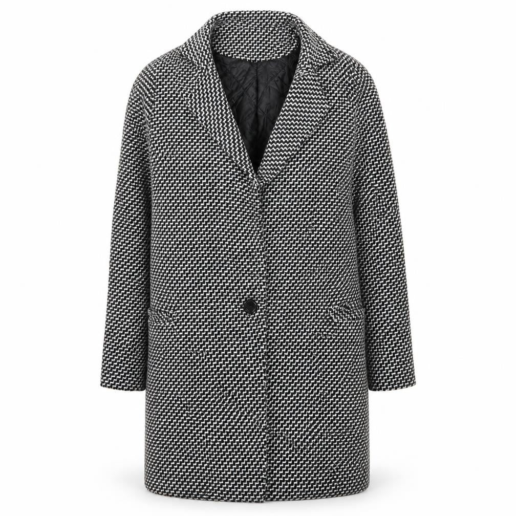 Yi Shang Womens Black Geometric  Overcoat Coat Size S