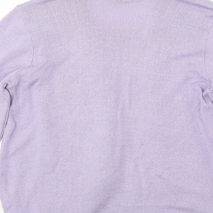 Brand and care label for Jouly women’s purple knit jumper, size S