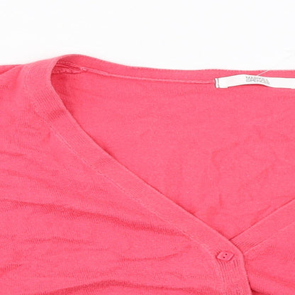 Close-up detail of Marks & Spencer women’s pink jumper, size UK 18