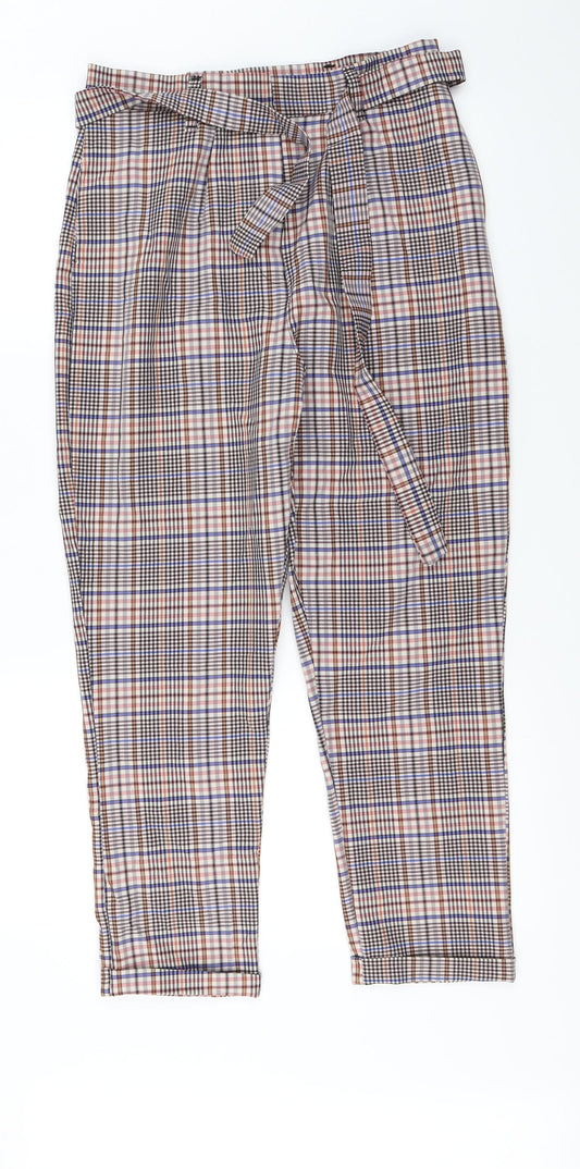 nastygal  Womens Beige Check  Trousers  Size 8 L24 in - with Belt