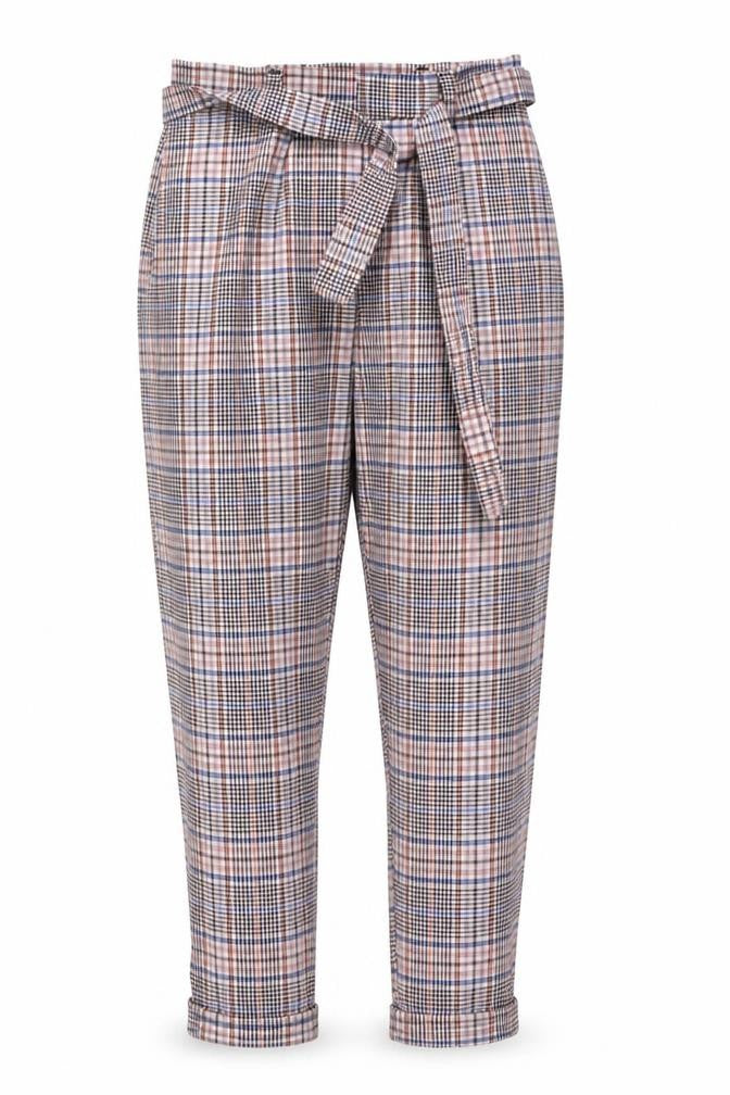 Nasty Gal  Womens Beige Check  Trousers  Size 8 L24 in - with Belt