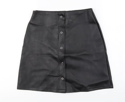 Additional front view of PRETTYLITTLETHING women’s black a-line skirt, size UK 6