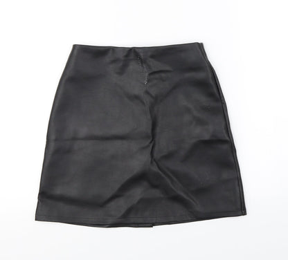 Back view of PRETTYLITTLETHING women’s black a-line skirt, size UK 6