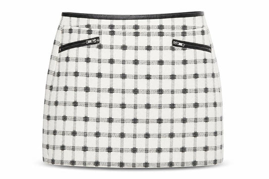 Front view of Atmosphere women’s ivory check a-line skirt, size UK 12