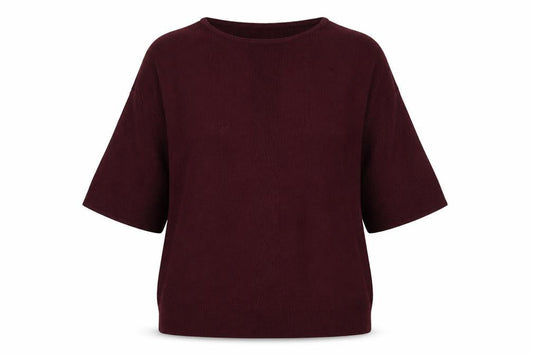 Front view of Warehouse women’s red jumper, size UK 6, - burgundy
