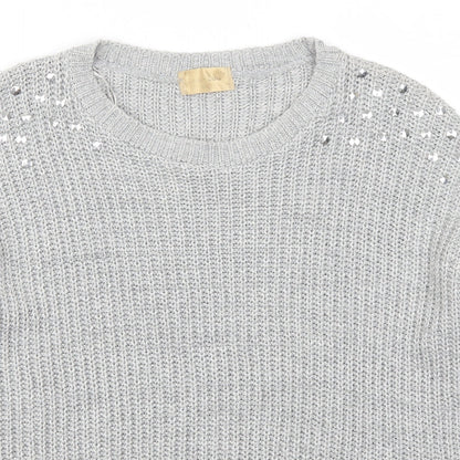 Close-up detail of Lou Lou women’s grey jumper, size M