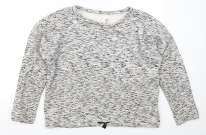Front view of Gap women’s grey pullover sweatshirt, size M