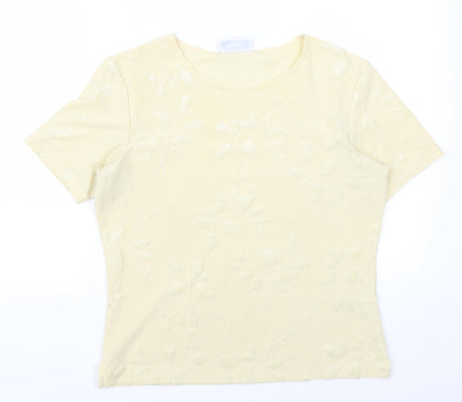Additional front view of Principles women’s yellow floral basic t-shirt, size UK 14, - leaf print