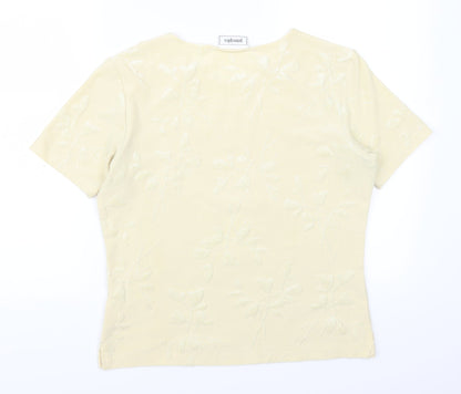 Back view of Principles women’s yellow floral basic t-shirt, size UK 14, - leaf print