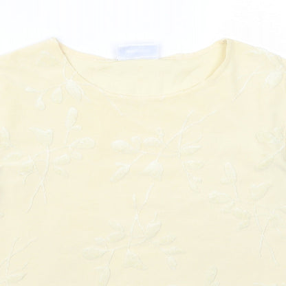 Close-up detail of Principles women’s yellow floral basic t-shirt, size UK 14, - leaf print