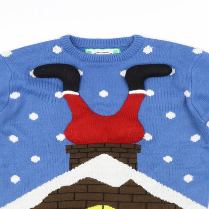 Close-up detail of Cedarwood State women’s blue jumper, size S