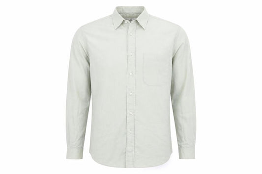 Front view of Marks & Spencer men’s green button-up, size 15