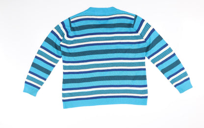 Back view of Ble women’s blue striped jumper, size L
