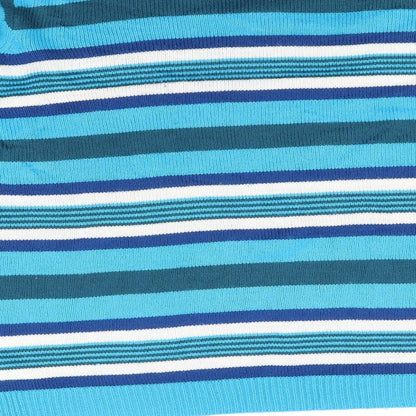Brand and care label for Ble women’s blue striped jumper, size L
