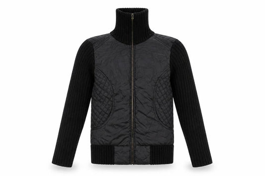 Front view of text women’s black jacket, size M