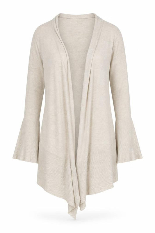 Front view of Ethel Austin women’s beige cardigan jumper, size UK 12