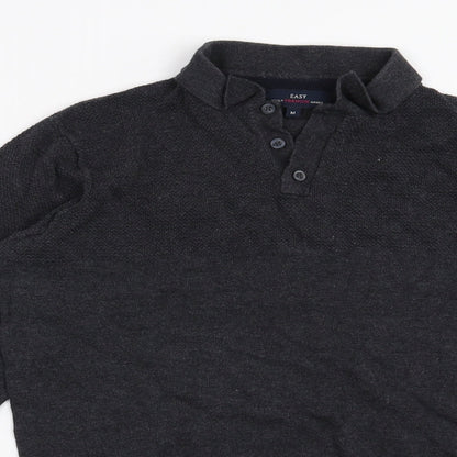 Close-up detail of Easy men’s grey jumper, size M