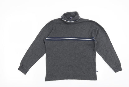 Additional front view of Gap women’s grey striped pullover sweatshirt, size L