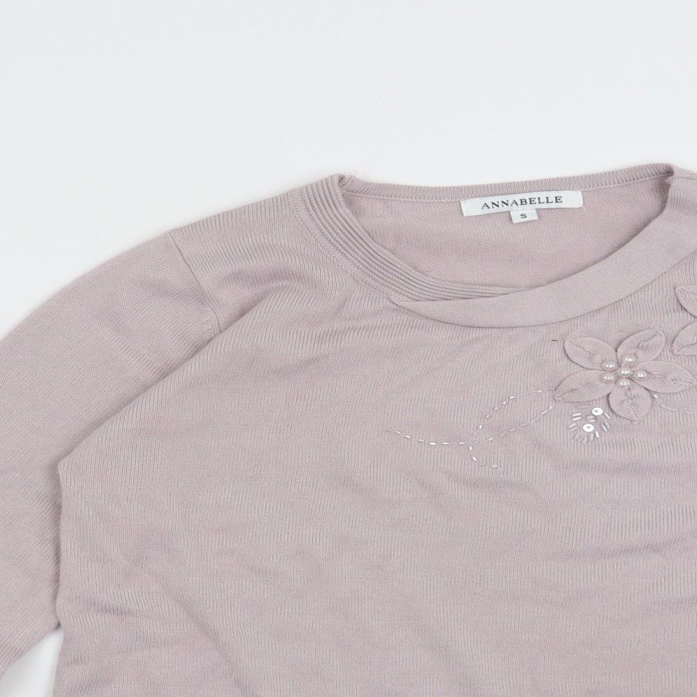Annabelle Womens Purple Floral  Pullover Jumper Size S