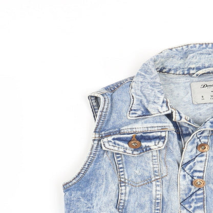 Close-up detail of Denim CO women’s blue jacket, size UK 8