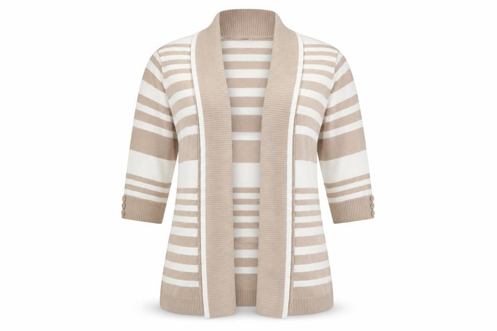 Isle Womens Beige Striped  Cardigan Jumper Size 14