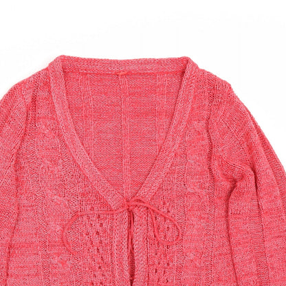 Close-up detail of Evie women’s red cardigan jumper, size UK 14