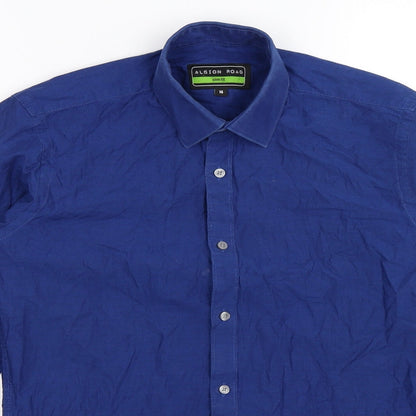 Close-up detail of Albion Road boys’ blue basic button-up, size 14, years