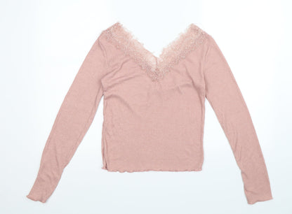 Back view of Stradivarius women’s pink basic t-shirt, size S