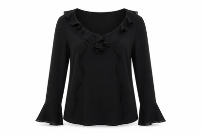 Front view of River Island women’s black basic blouse, size UK 10