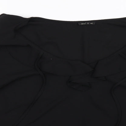 Close-up detail of River Island women’s black basic blouse, size UK 10