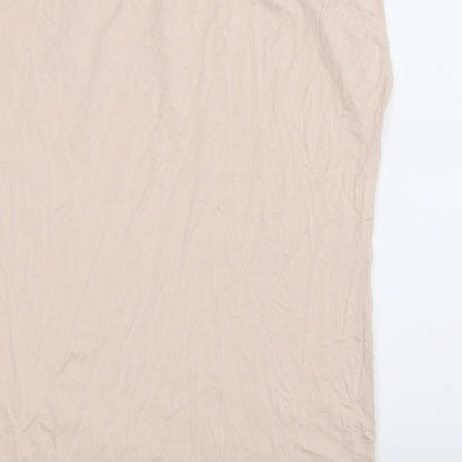 Brand and care label for New Look women’s beige basic tank, size UK 10