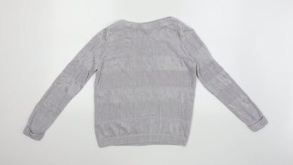 Front view of Classics women’s grey striped jumper, size UK 12