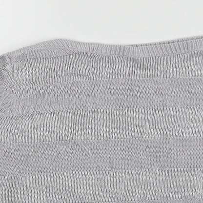 Close-up detail of Classics women’s grey striped jumper, size UK 12