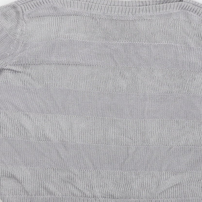 Brand and care label for Classics women’s grey striped jumper, size UK 12