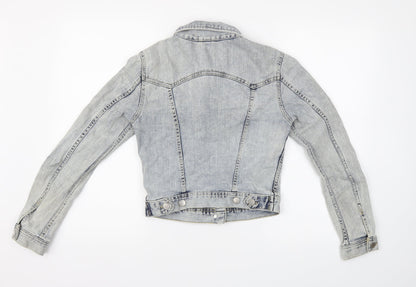 Back view of Divided women’s blue motorcycle jacket jacket, size UK 8