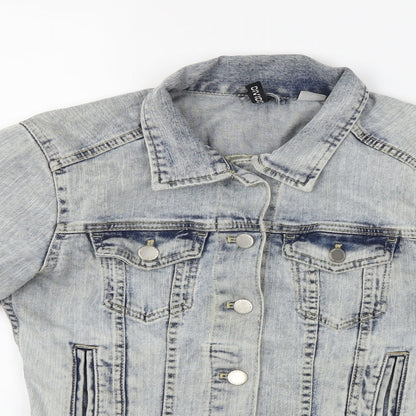 Close-up detail of Divided women’s blue motorcycle jacket jacket, size UK 8