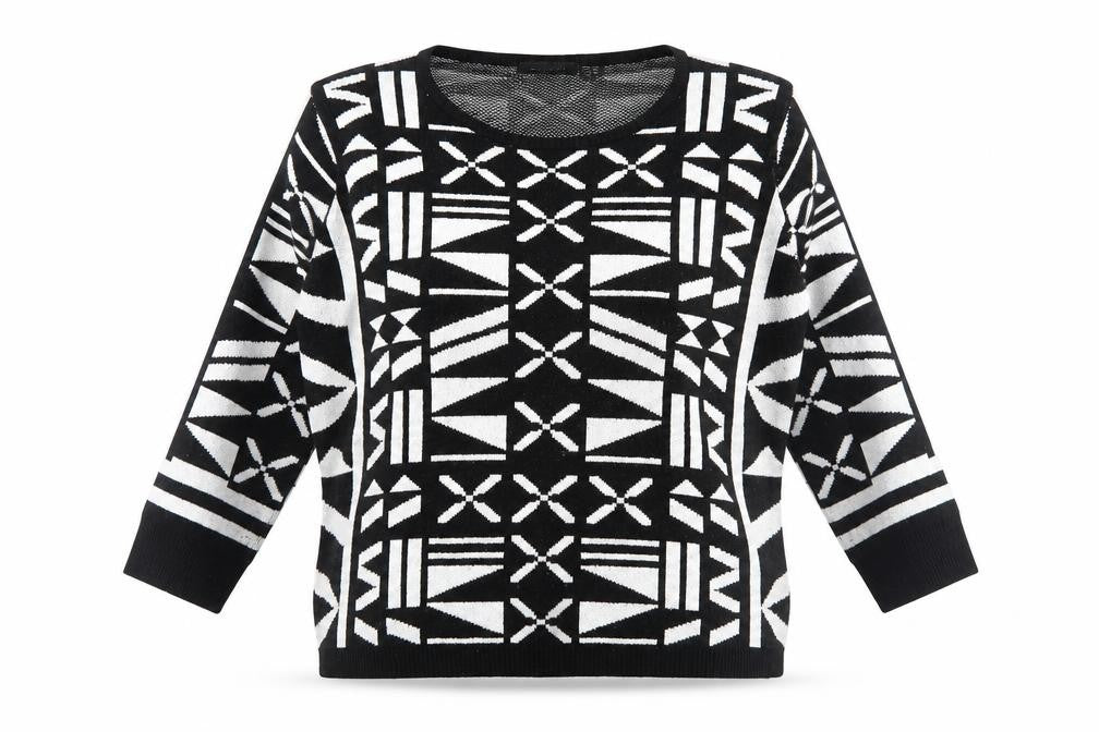 ESMARA Womens Black Geometric  Pullover Jumper Size 10