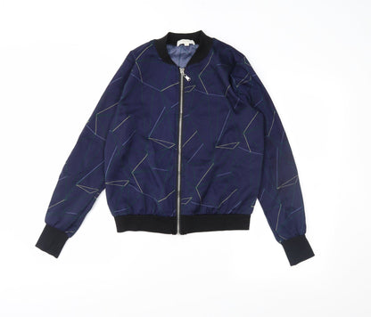 Additional front view of jcl women’s blue geometric varsity jacket jacket, size S