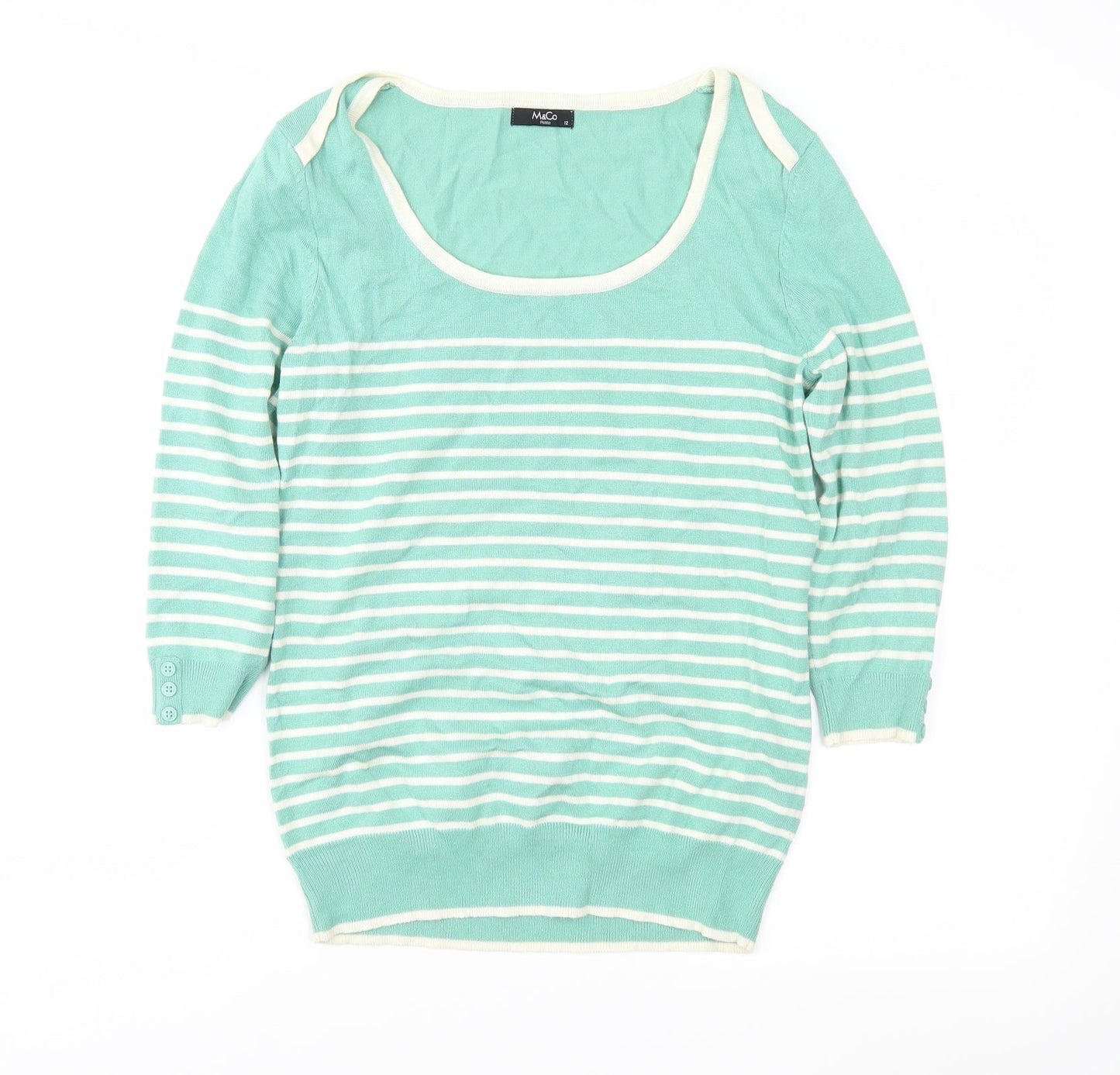 M&Co Womens Green Striped  Pullover Jumper Size 12
