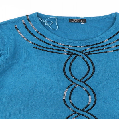 Close-up detail of Bonmarché women’s blue knit jumper, size L