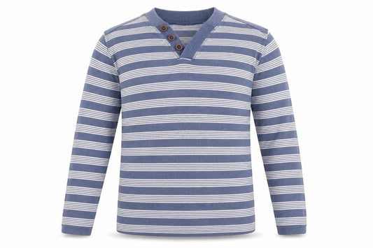 Front view of BHS men’s blue striped knit jumper, size L