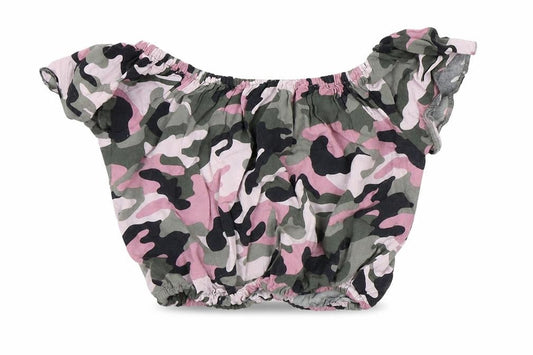 Front view of New Look girls’ multicoloured camouflage cropped tank, size 12, years