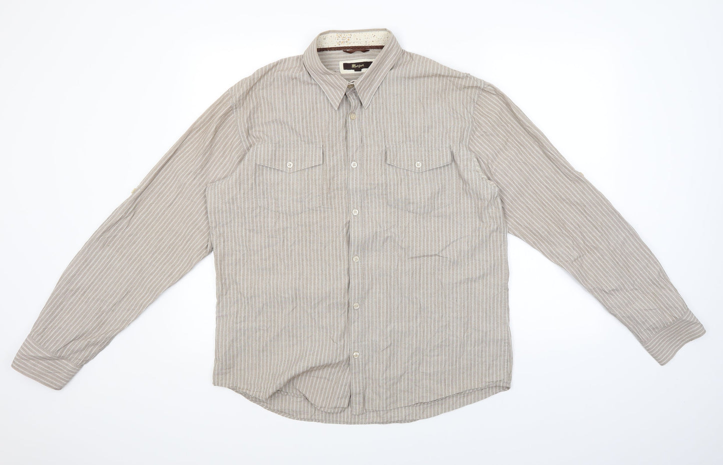 Monsoon Mens Brown Striped   Button-Up Size L